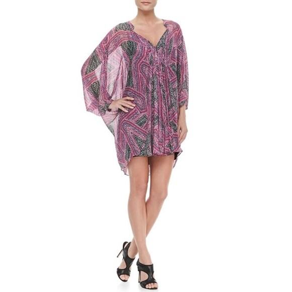 Diane Von Furstenberg Fleurette Pink Black Sheer Silk Mini Dress Dress Size 8 - Picture 1 of 15